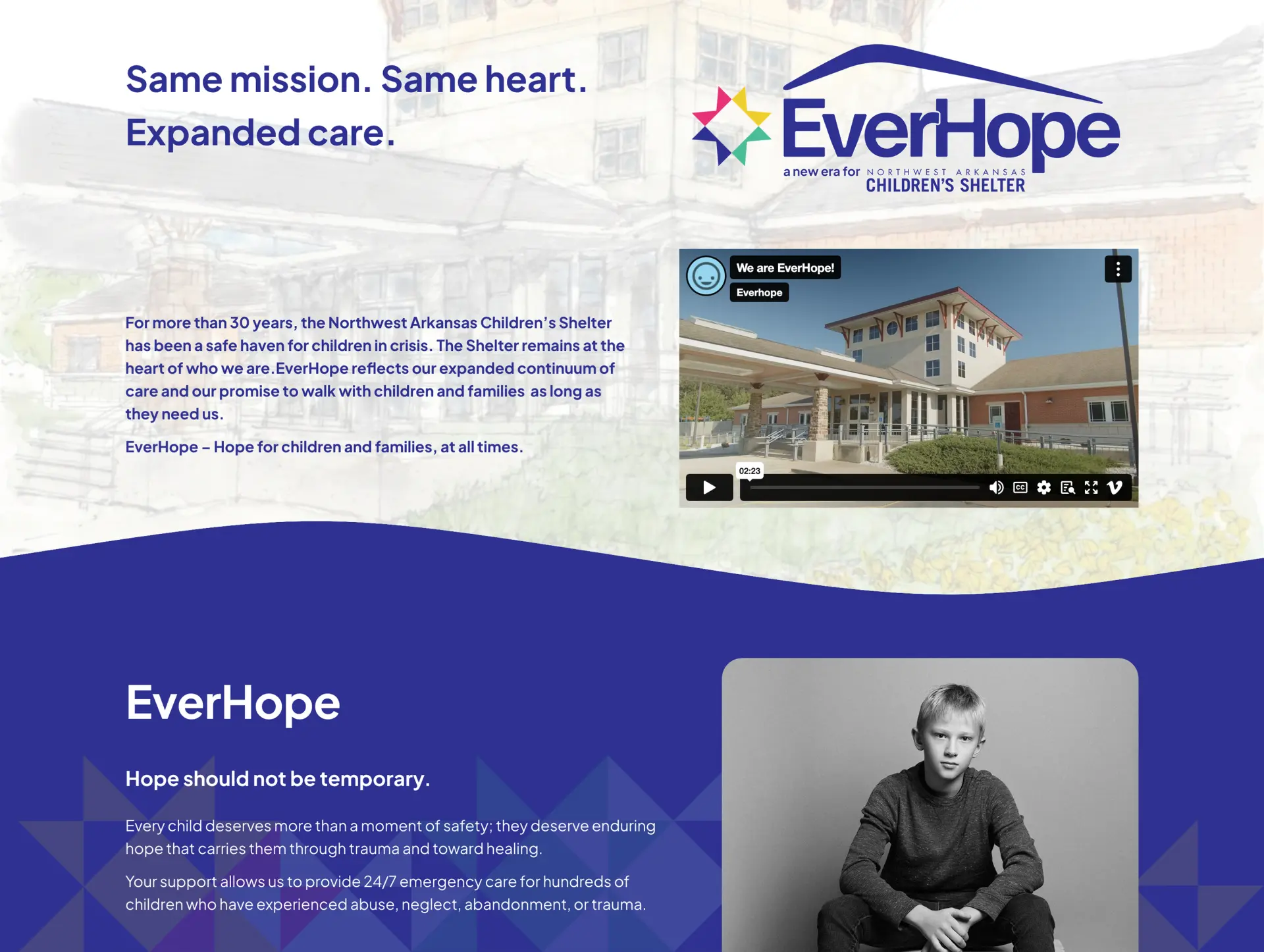 Desktop screenshot of the redesigned Everhope website